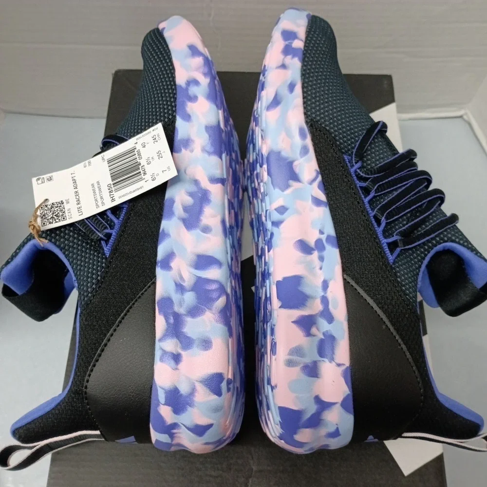 Adidas Lite Racer Adapt 7.0 K Black Pink Blue Shoes IH7850 Youth Girl's Size 7 - Picture 6 of 8